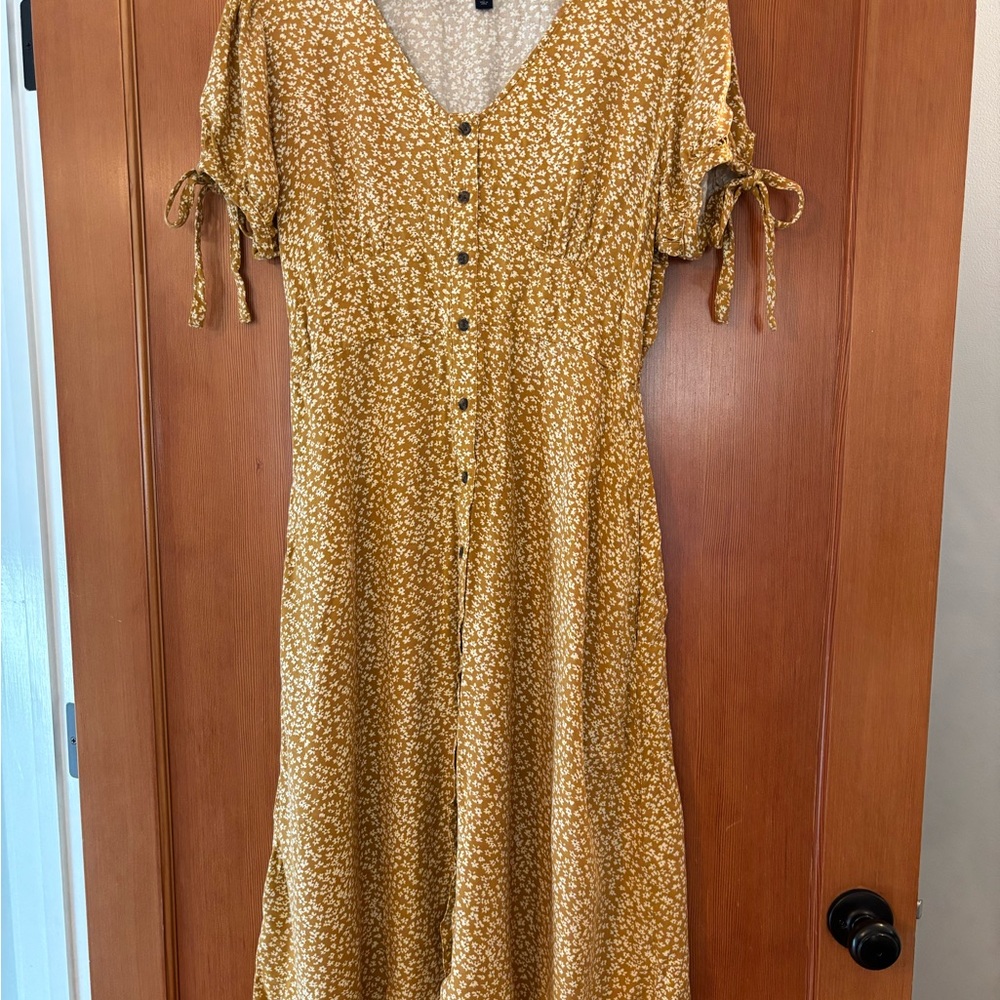 Floral Button-Down Dress in Mustard Yellow